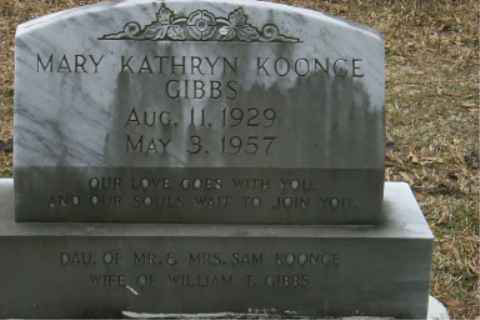 Mary Kathryn Koonce Gibbs (11 Aug 1929 - 3 May 1957) gravestone at Ritchie Cemetery, Calcasieu Paris