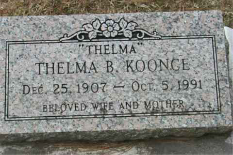 Thelma B Koonce (25 Dec 1907 - 5 Oct 1991) gravestone at Ritchie Cemetery, Calcasieu Parish LA. Wife