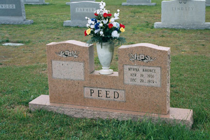 Myrna Elizabeth Koonce Peed (1936-1979) gravestone, Pineview Cemetery, Rocky Mount NC.<br>Source: Al